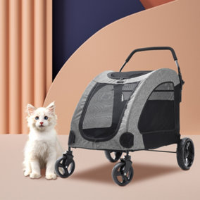 Pet Stroller Travel Folding Carrier with Adjustable Handle and 4 Oversized Wheels for Cats and Dogs
