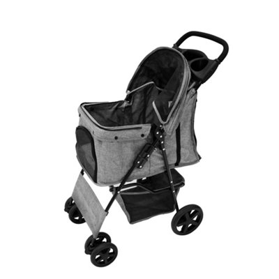 Pet Stroller with Rain Cover in Woven Grey