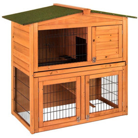 Pet Vida 2 Tier Wooden Pet Hutch, Guinea Pig, Bunny, Chicken Run Cage, 52 x 147 x 86