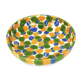 Petalo Hand Painted Ceramic Shallow Serving Bowl 23cm in Blue