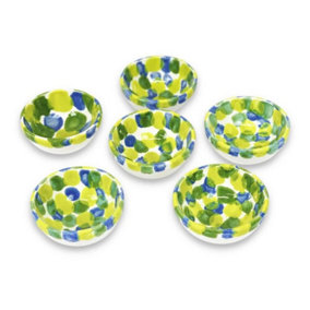 Petalo Hand Painted Ceramic Tapas Bowls in Green Set of 6 x 12cm