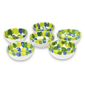 Petalo Hand Painted Ceramic Tapas Bowls in Green Set of 6 x 9cm