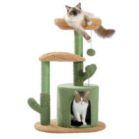 PETEPELA Cat Tree 85cm Modern Cactus Cat Tree Scratching Post with Plush Cave Bobble Ball Sisal Rope Scratching Post  AMT0133GN-HZ