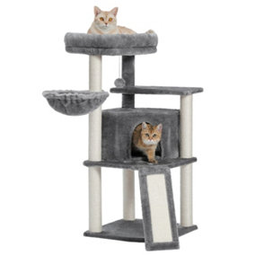PETEPELA Cats Tree Cat Tower with Sisal Scratching Post, Scratcher Board Large Cats Plush Condo Basket  AMT0052GY-HC