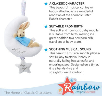 Peter Rabbit Musical Night Toy Baby Cot Plush Lullaby Soother Beatrix ...