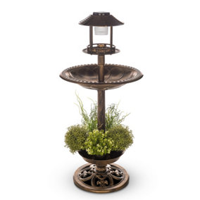 PETLICITY 2 in 1 Bird Bath & Feeder Station - Ornamental Brass Effect with Planter & Solar Powered Light for Outdoor Garden