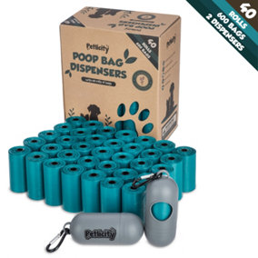 PETLICITY 40 Rolls Dog Poo Bags - 15 Poop Carrier Bags per Roll + 2 Fitted Capsule Shaped Bag Holder Cases - (600 Bags in Total)