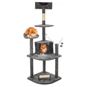 PETLICITY Cat Activity Centre for Indoor Cats - Multilevel Cat Tree Tower Scratching Posts, Kitten Climbing Playhouse - Dark Grey