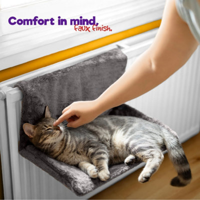 Petlicity Cat Radiator Bed Grey Faux Fur Hammock with Strong Metal ...