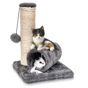 PETLICITY Cat Scratching Post with a Hanging Toy Mouse Ball - Pet Activity Play Centres & Kitten Sisal Scratch Post with a Tunnel