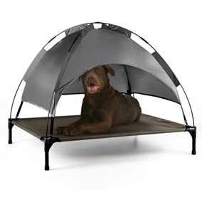 PETLICITY Elevated Dog Bed - Indoor & Outdoor Pet Mesh Camping Cot Tent with Canopy Cover (106 cm x 85 cm, Grey)