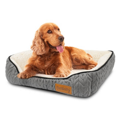 PETLICITY Luxury Dog Calming Sleeping Bed Warm Plush Cushion Anti Slip Bottom Orthopedic for Pet Puppy Kennel Faux Fur Medium