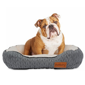 PETLICITY Luxury Dog Calming Sleeping Bed - Warm Plush Cushion Anti-Slip Bottom Orthopedic for Pet, Puppy Kennel Faux Fur - Medium