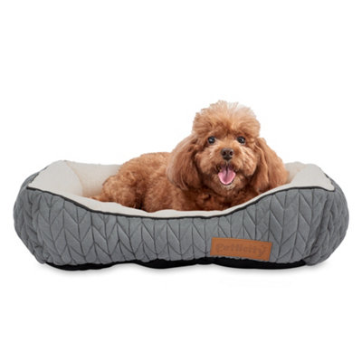 PETLICITY Luxury Dog Calming Sleeping Bed - Warm Plush Cushion Anti-Slip Bottom Orthopedic for Pet, Puppy Kennel Faux Fur - Small