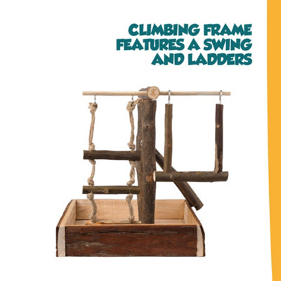 PETLICITY Natural Wooden Bird Playground - Training Playpen, Climbing Ladder, Exercise Playgym for Small Birds & Parrots