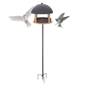 PETLICITY Nordic Style Bird House & Feeding Station - Ornamental Brass with Planter & Solar Powered Light for Outdoor Garden