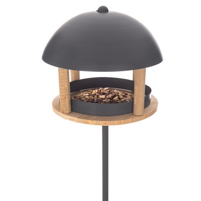 PETLICITY Nordic Style Bird House & Feeding Station - Ornamental Brass with Planter & Solar Powered Light for Outdoor Garden