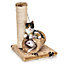 PETLICITY Paw Print Cat Scratching Post - Pet Activity Play Centre & Kitten Sisal Scratch Post with a Tunnel & Hanging Mouse Ball