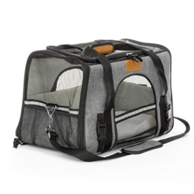 PETLICITY Pet Carrier Bag - Large Portable Cat, Dog & Kitten Bag with Shoulder Strap, Removable Cushion & Travel Bag - Grey