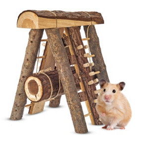 PETLICITY Wooden Hamster Vertical Playground - Natural Climb & Hide Pet Play House for Small Animals, Gerbils, Mice & Hamsters