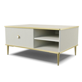 Petra Coffee Table in Cashmere - Sleek Modern Design with Storage and Gold Metal Legs - W900mm x H430mm x D600mm
