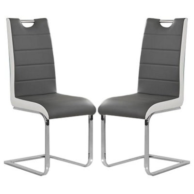 Petra Grey And White Faux Leather Dining Chairs In Pair