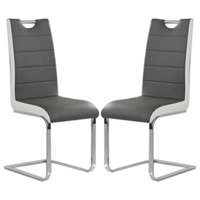 Petra Grey And White Faux Leather Dining Chairs In Pair