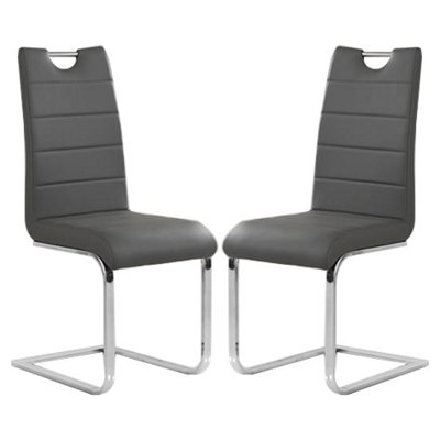 Petra Grey Faux Leather Dining Chairs In Pair