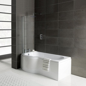 Petra P Shaped Reinforced Bath / Panel White & Screen 1500mm LH