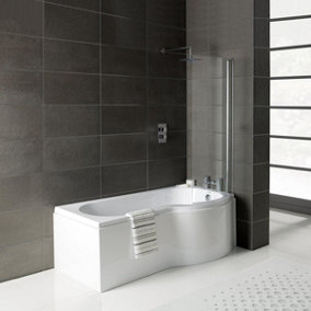 Petra P Shaped Reinforced Bath / Panel White & Screen 1500mm RH