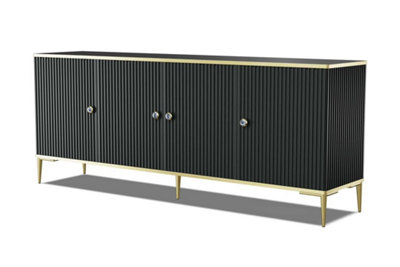 Petra Sideboard Cabinet in Black - Elegant Design with Gold Metal Legs & Ample Storage - W1800mm x H550mm x D350mm