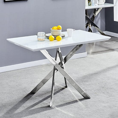 Petra Small Glass Top High Gloss Dining Table In White - High Gloss Textured Glass Wall Table Top