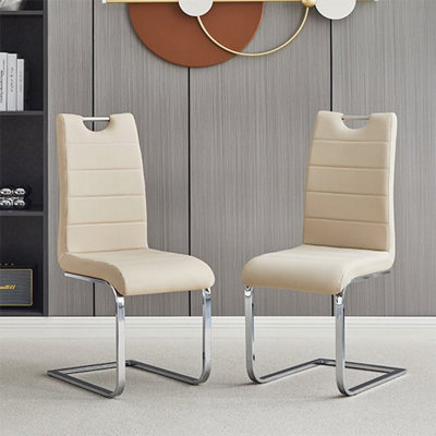 Petra Taupe Faux Leather Dining Chairs In Pair DIY at B&Q