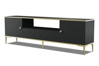 Petra TV Cabinet in Black - Elegant Design with Gold Metal Legs & Ample Storage - W1800mm x H550mm x D350mm