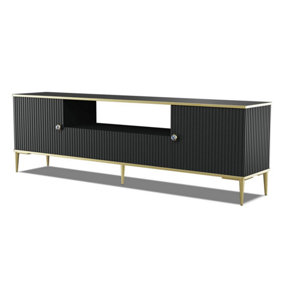 Petra TV Cabinet in Black - Elegant Design with Gold Metal Legs & Ample Storage - W1800mm x H550mm x D350mm