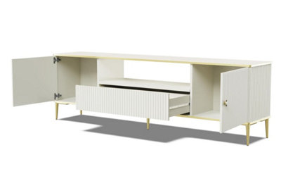 Petra TV Cabinet in Cashmere - Elegant Design with Gold Metal Legs & Ample Storage - W1800mm x H550mm x D350mm