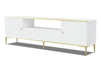 Petra TV Cabinet in White - Elegant Design with Gold Metal Legs & Ample Storage - W1800mm x H550mm x D350mm