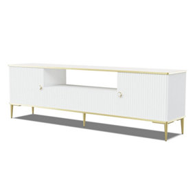 Petra TV Cabinet in White - Elegant Design with Gold Metal Legs & Ample Storage - W1800mm x H550mm x D350mm