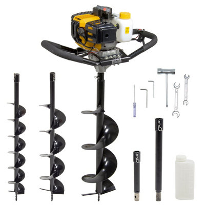 Petrol Earth Auger Wolf 52cc Fence Post Garden Drill with 2 Extensions