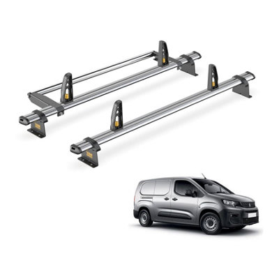 Peugeot Partner 2 Bar Roof Rack + Ladder Roller for 2018+ (Long (L2) with Barn Doors) - Van Guard Trade