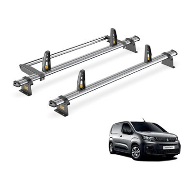 Peugeot Partner 2 Bar Roof Rack + Ladder Roller for 2018+ (Standard (L1) Wheelbase with Barn Doors) - Van Guard Trade