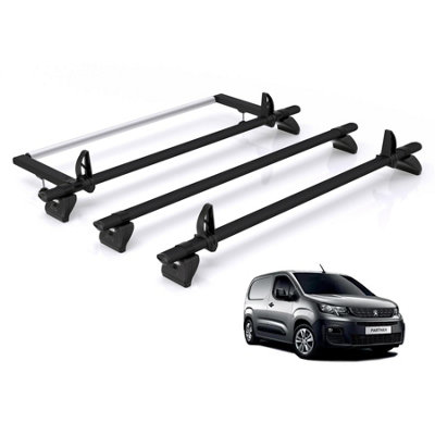 Peugeot Partner Roof Rack for 2018+ (Long L2) 3x Roof Bars + Roller ...