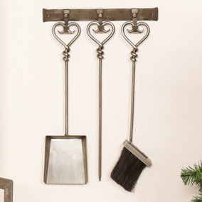 Pewter Heart Wall Hanging 3 Piece Fireside Companion Set