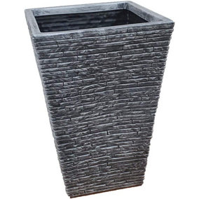 Pewter Slate Effect 30cm Square Plastic Decorative Garden Plant Pot