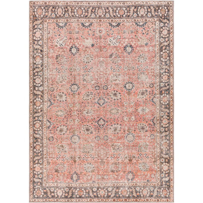 PEYTON Machine Washable Traditionnal Boho Burnt Orange Area Rug 200 x 275 cm