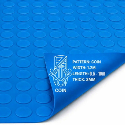 PG Floor PVC Matting Roll 0.5m x 1.2m, Blue Coin Non Slip Mat, Heavy ...