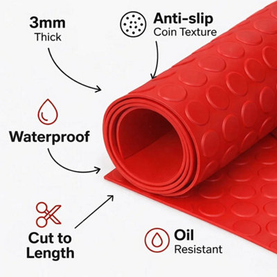 PG Floor PVC Matting Roll 2.5m x 1.2m, Red Coin Non Slip Mat, Heavy ...