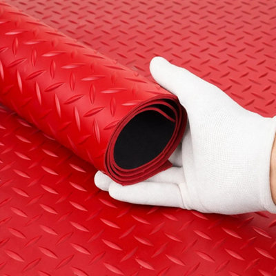 PG Floor PVC Matting Roll 2.5m x 1.2m, Red Diamond Non Slip Mat, Heavy ...