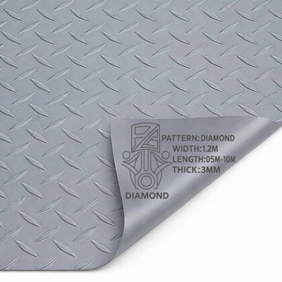 PG Floor PVC Matting Roll 7.5m x 1.2m, Dark Grey Diamond Non Slip Mat ...