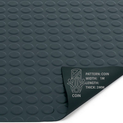 PG Floor Rubber Matting Roll 8.5m x 1m, 20m Black Non Slip Coin Mat ...
